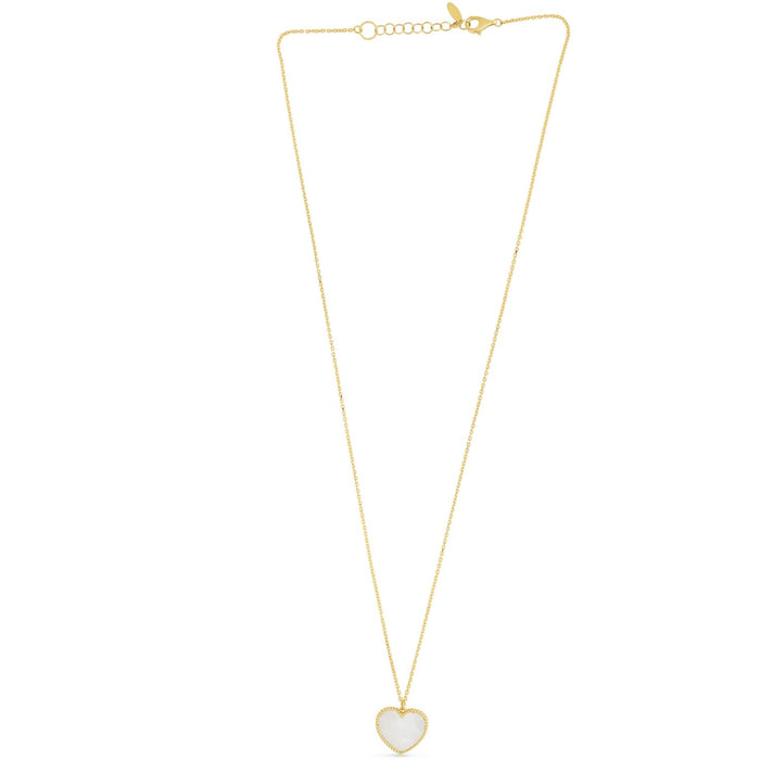 14K Yellow Gold Mother of Pearl Heart Necklace (Hollow) Adjustable 17" - 18" - WJD Exclusives