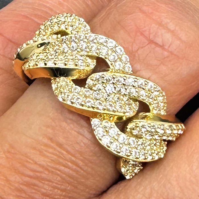 14K Yellow Gold CZ Cuban Men's Ring