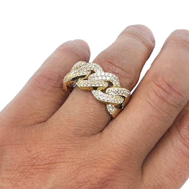 14K Yellow Gold CZ Cuban Men's Ring