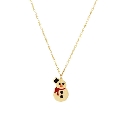 14K Gold Enameled Frosty Snowman Pendant Necklace 14"-18" Adjustable