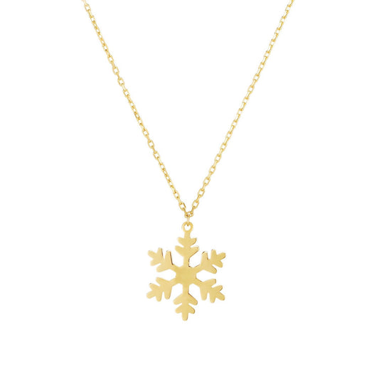 14K Gold Snowflake Pendant Necklace 14"-18" Adjustable