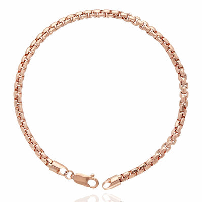 14K Rose Gold 3.5mm Round Box Bracelet (Solid Links) 8" - WJD Exclusives