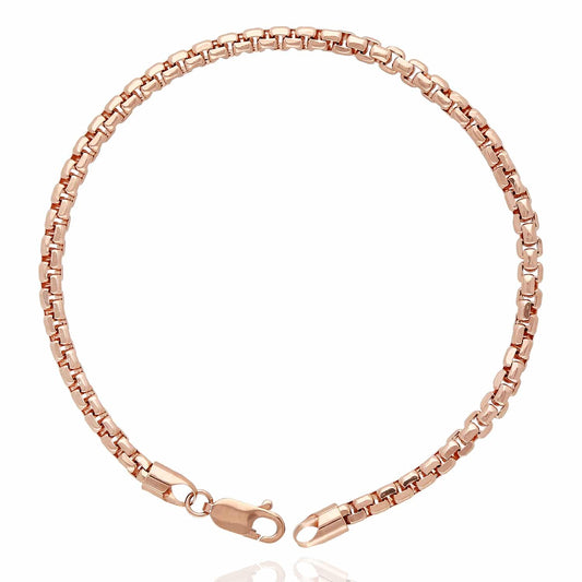 14K Real Gold Rose 3.5mm Solid Round Box Bracelet 8"