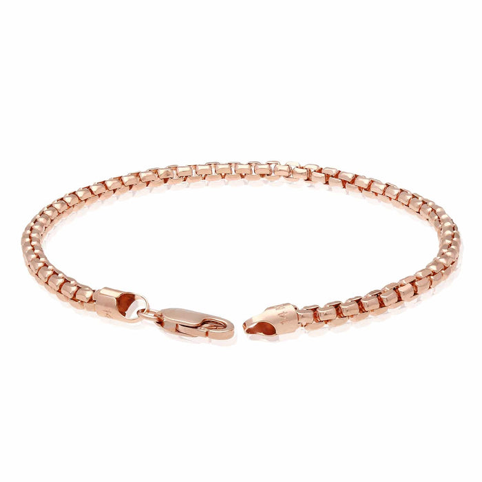 14K Rose Gold 3.5mm Round Box Bracelet (Solid Links) 8" - WJD Exclusives