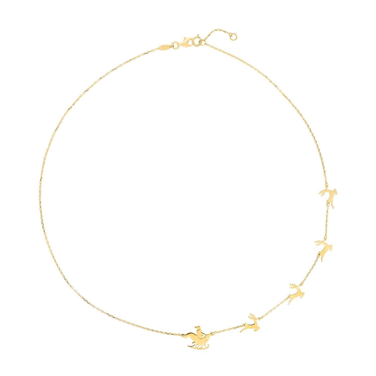 14K Gold Santa's Sleigh Necklace 14"-18" Adjustable