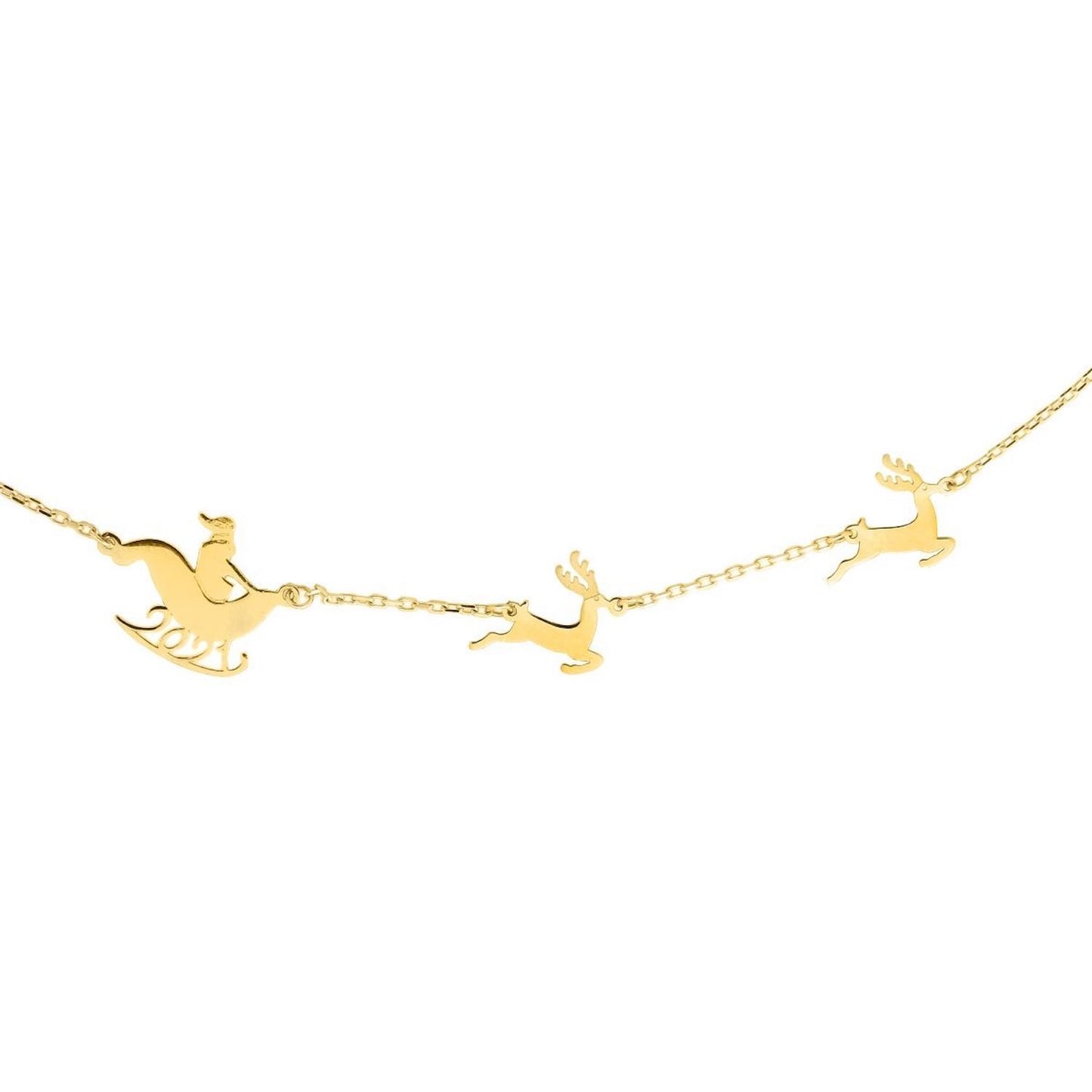 14K Gold Santa's Sleigh Necklace 14"-18" Adjustable