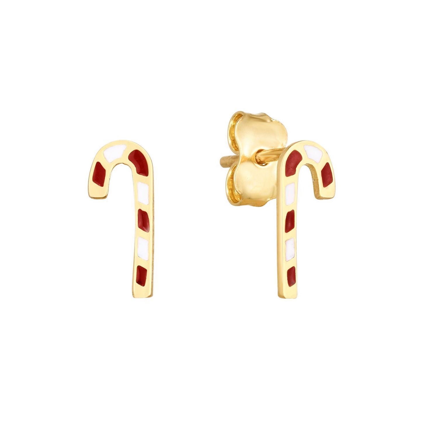 14K Gold Candy Cane Stud Earrings