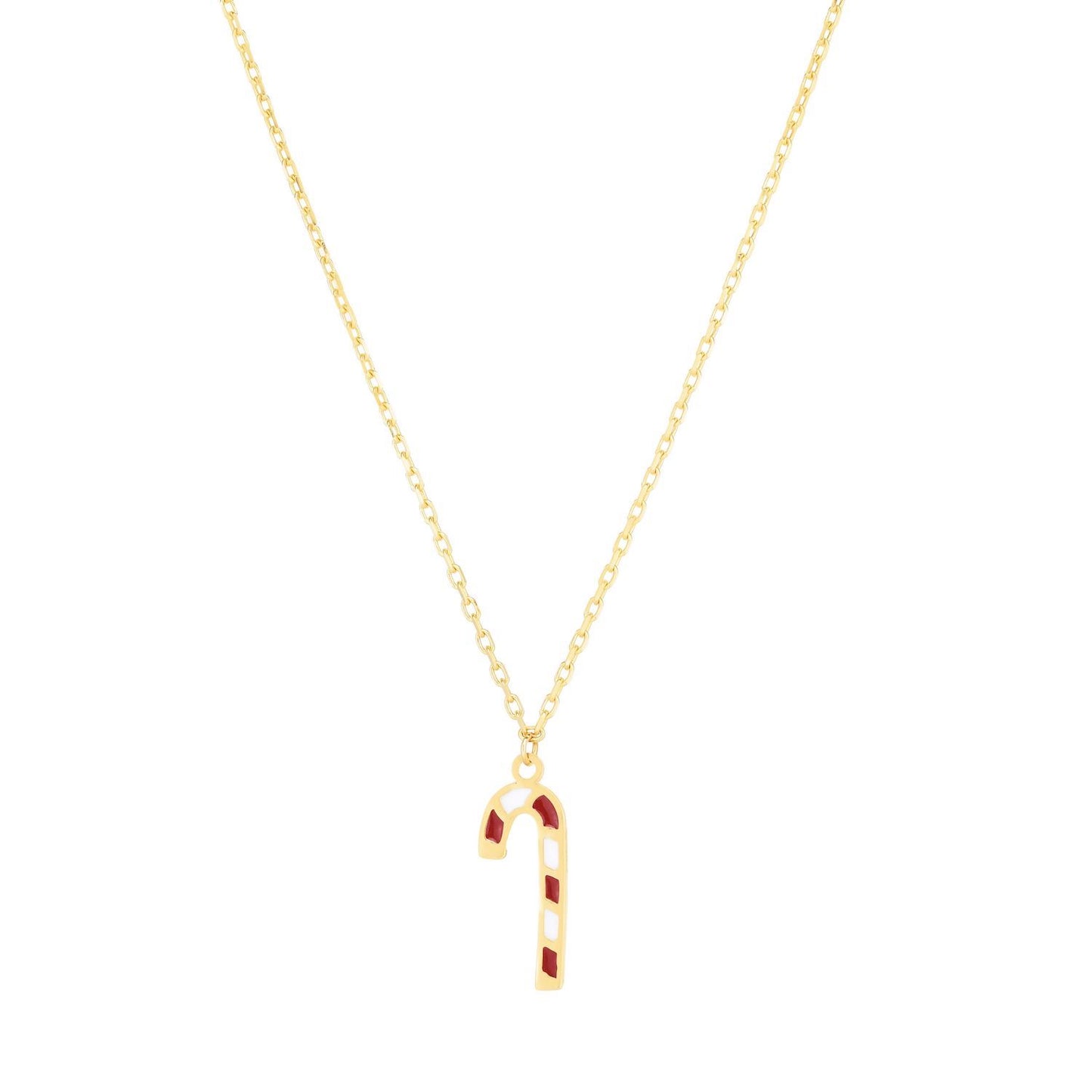 14K Gold Candy Cane Pendant Necklace 14"-18" Adjustable