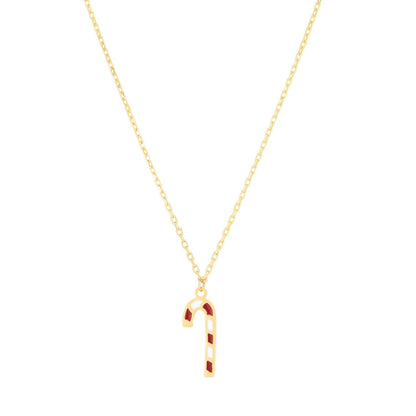 14K Gold Candy Cane Pendant Necklace 14"-18" Adjustable
