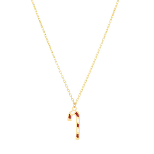 14K Gold Candy Cane Pendant Necklace 14"-18" Adjustable