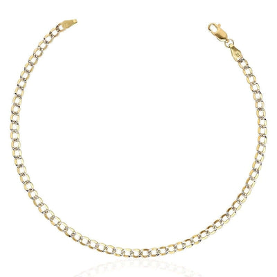 10K Yellow Gold 3.5mm Diamond-Cut Cuban Curb Anklet (Hollow) 10"