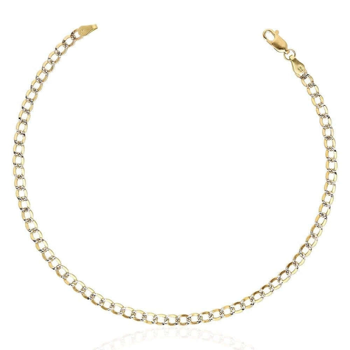 10K Yellow Gold 3.5mm Diamond-Cut Cuban Curb Anklet (Hollow) 10"