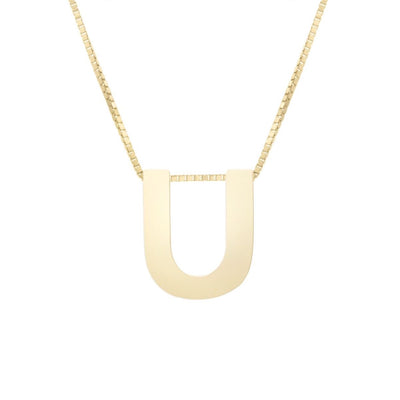 14K Yellow Gold Block Letter Initial Adjustable (Solid Links) 16" - 18" Box Necklace - WJD Exclusives