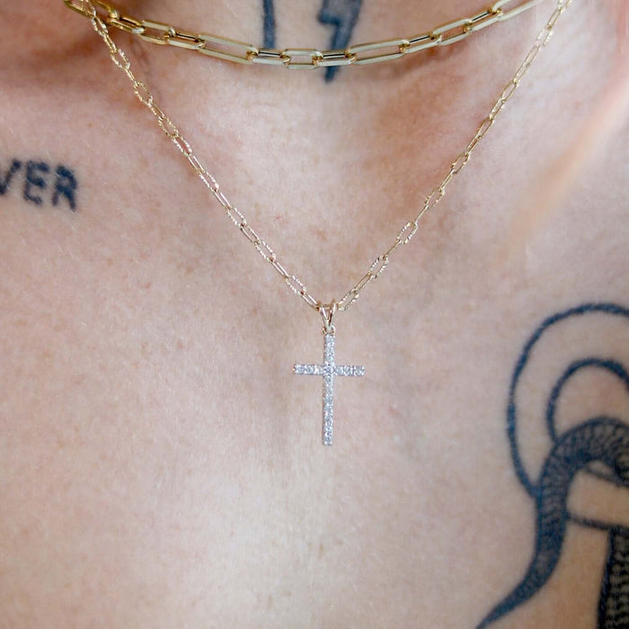 0.25CTW Natural Diamond 14K Yellow Gold White Cross Pendant 1" - WJD Exclusives