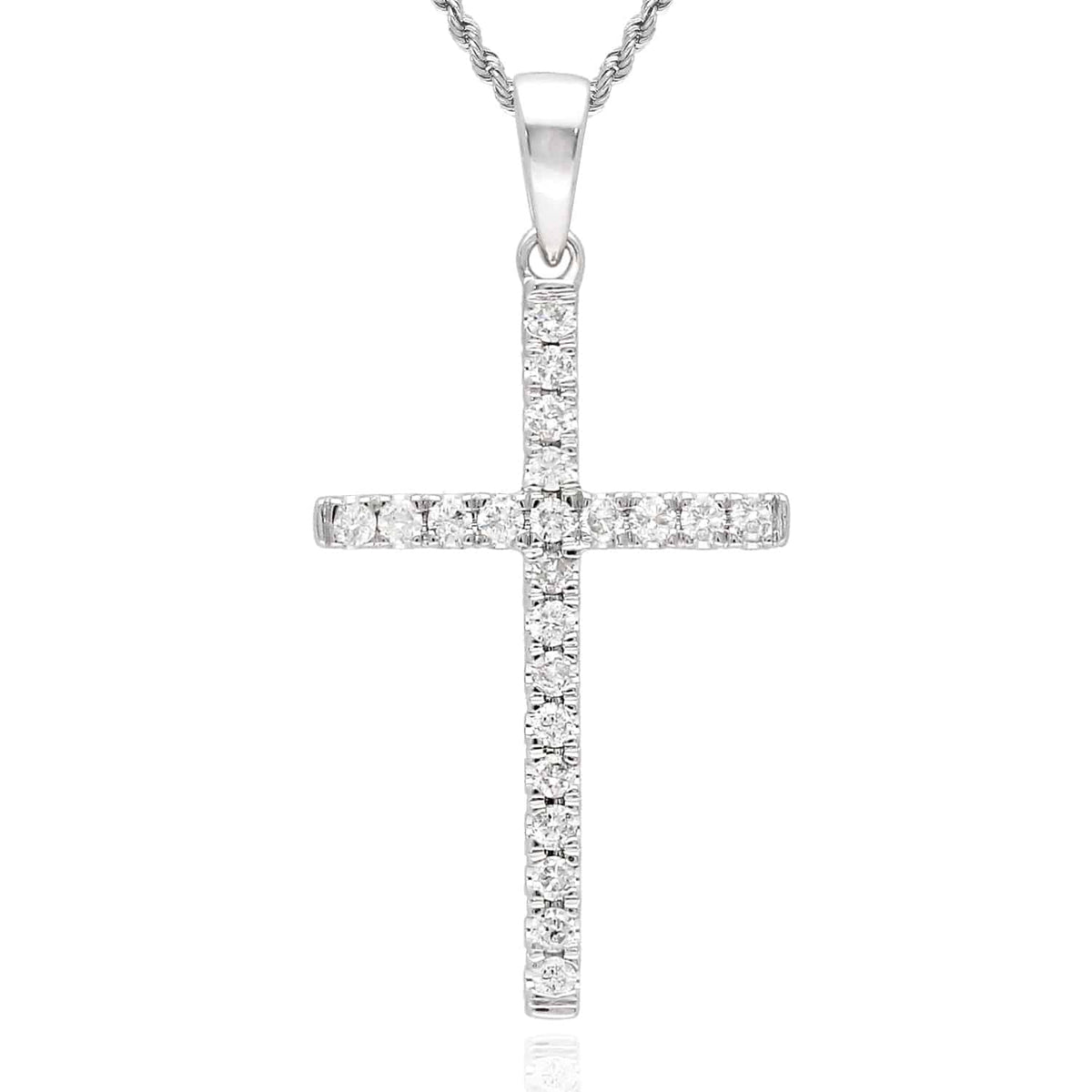 0.17CTW - 0.26CTW Natural Diamond 14K White Gold Cross Pendant 0.9" - 1.3" - WJD Exclusives