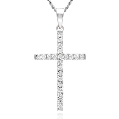 0.17CTW - 0.26CTW Natural Diamond 14K White Gold Cross Pendant 0.9" - 1.3" - WJD Exclusives