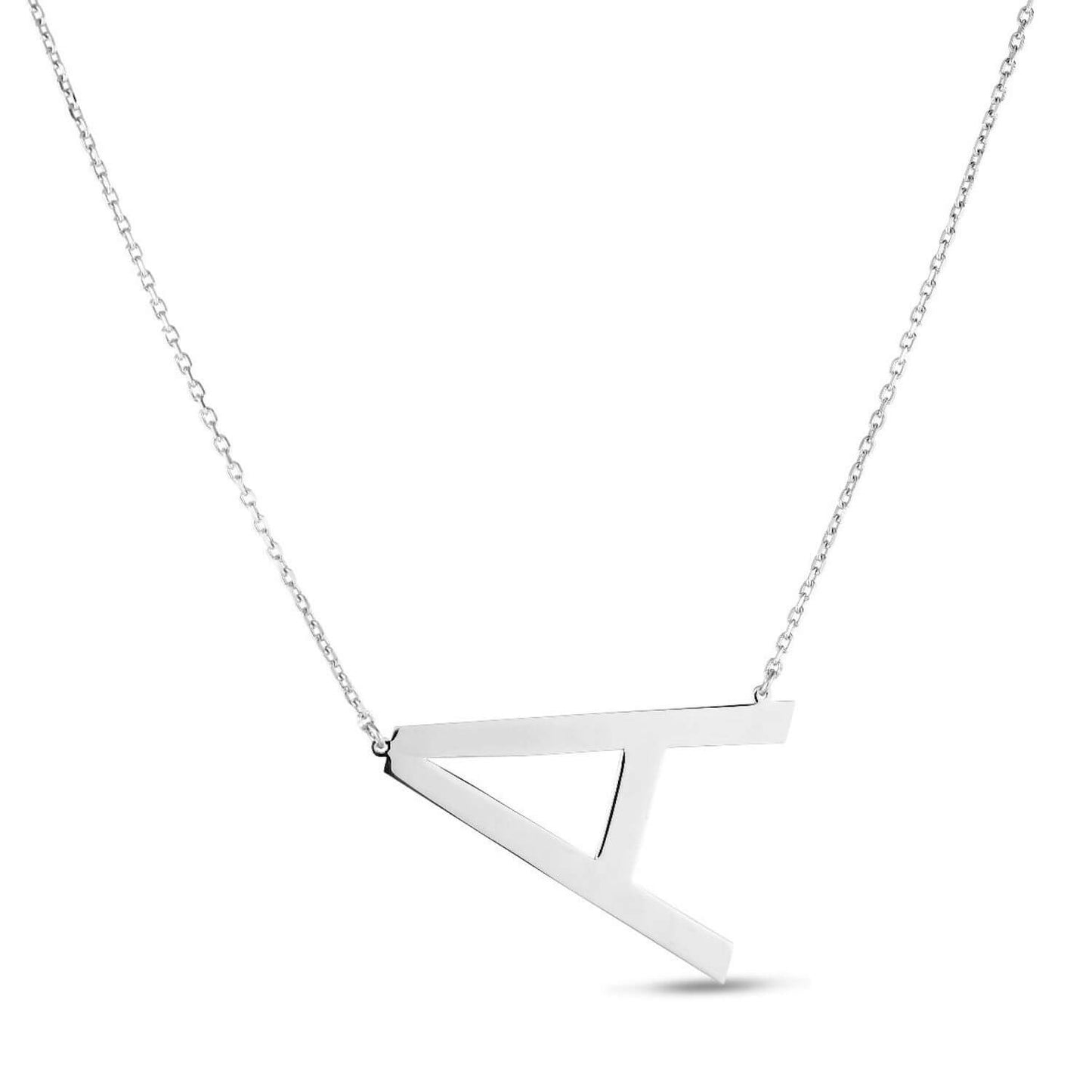 Sterling Silver Sideways Initials Letter Pendant Necklace 16"-18" Adj. 1.5"