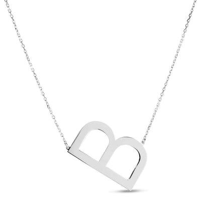Sterling Silver Sideways Initials Letter Pendant Necklace 16"-18" Adj. 1.5"