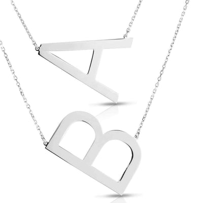 Sterling Silver Sideways Initial Letter Adjustable (Solid Links) 16" - 18" Necklace - WJD Exclusives