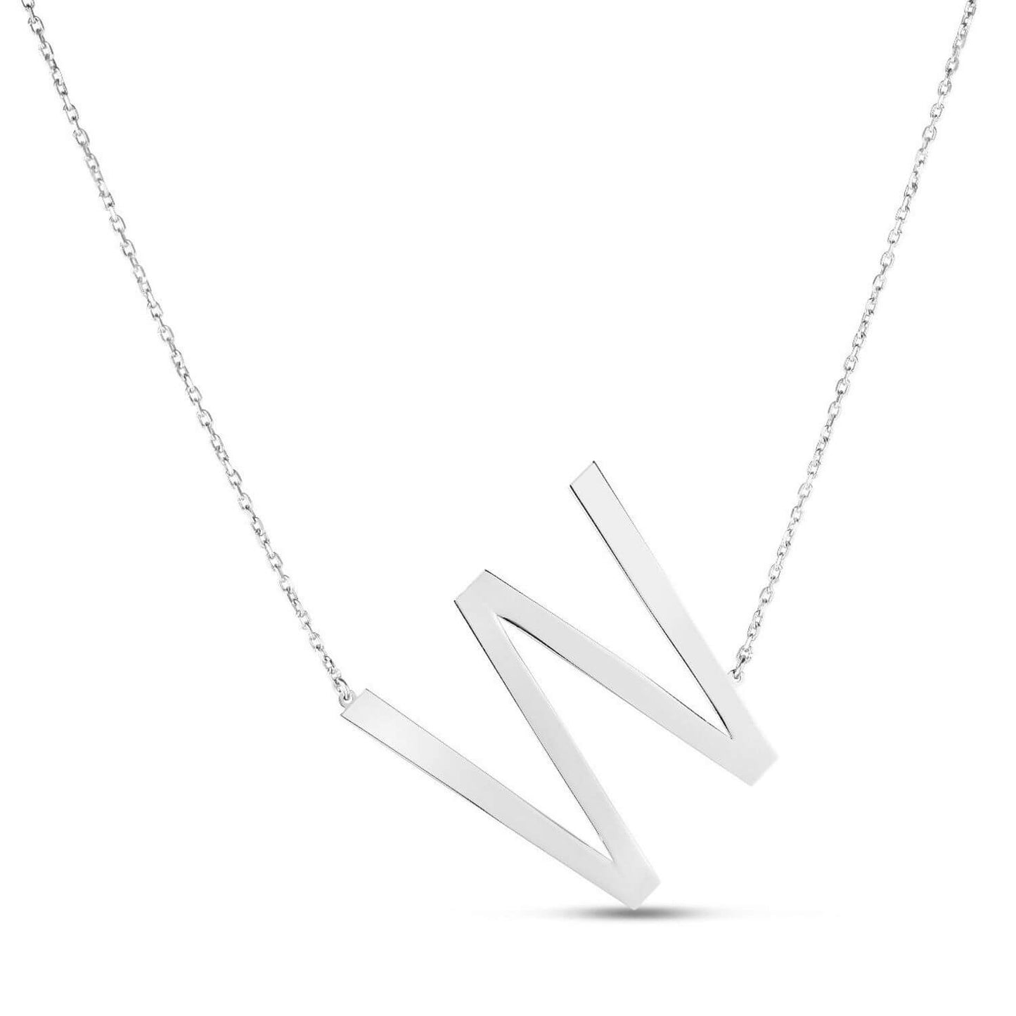 Sterling Silver Sideways Initials Letter Pendant Necklace 16"-18" Adj. 1.5"