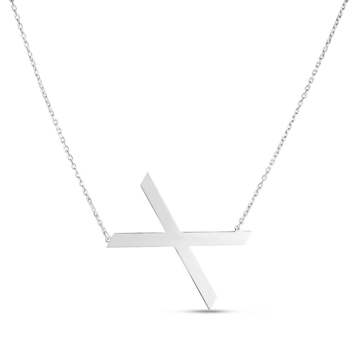 Sterling Silver Sideways Initials Letter Pendant Necklace 16"-18" Adj. 1.5"