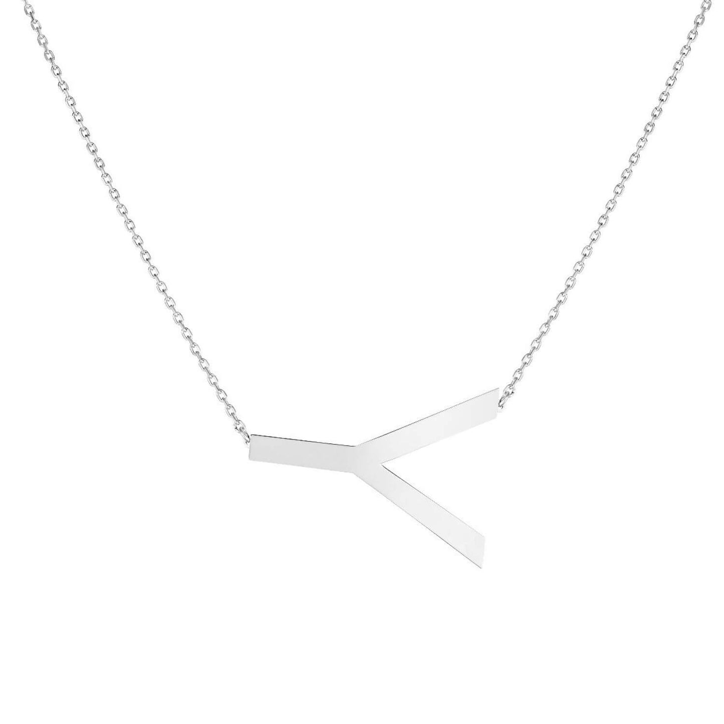 Sterling Silver Sideways Initials Letter Pendant Necklace 16"-18" Adj. 1.5"