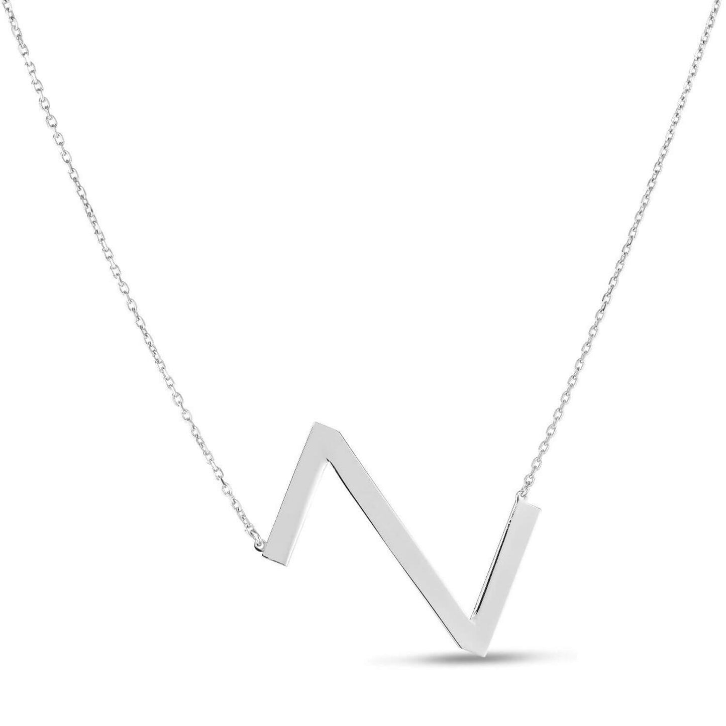 Sterling Silver Sideways Initials Letter Pendant Necklace 16"-18" Adj. 1.5"
