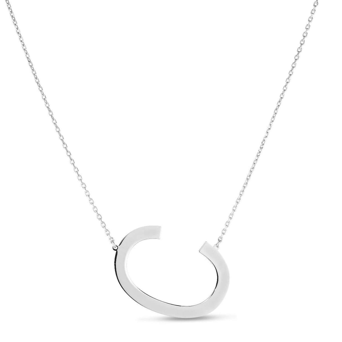 Sterling Silver Sideways Initials Letter Pendant Necklace 16"-18" Adj. 1.5"
