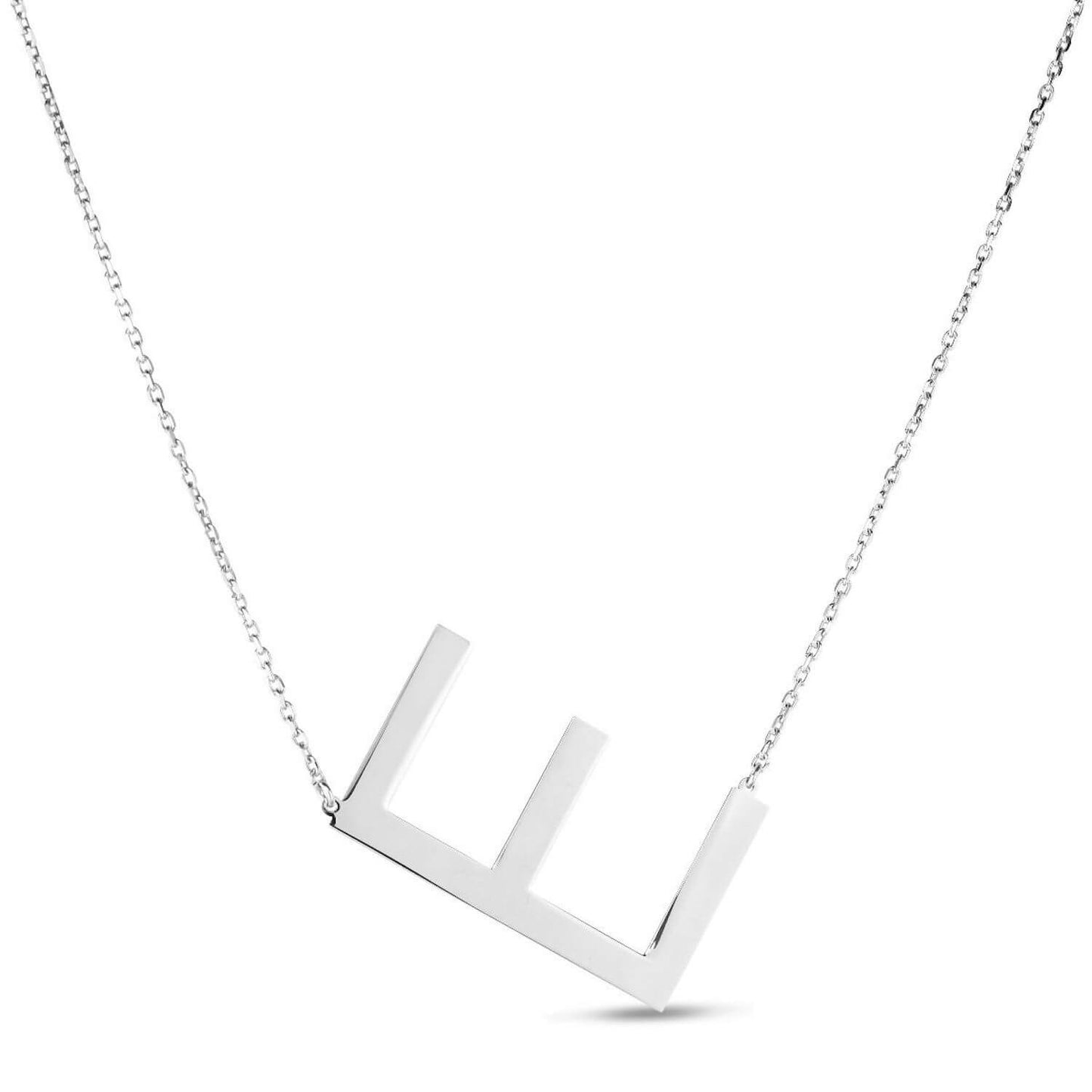 Sterling Silver Sideways Initials Letter Pendant Necklace 16"-18" Adj. 1.5"