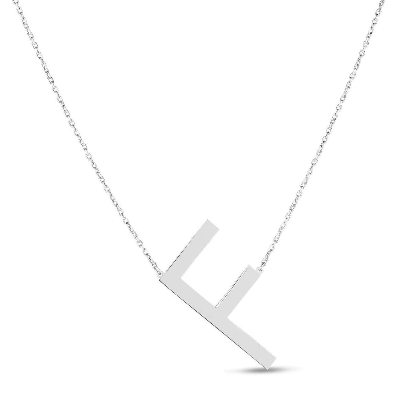 Sterling Silver Sideways Initials Letter Pendant Necklace 16"-18" Adj. 1.5"