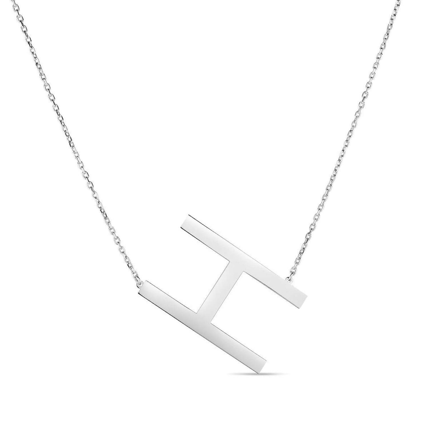 Sterling Silver Sideways Initials Letter Pendant Necklace 16"-18" Adj. 1.5"