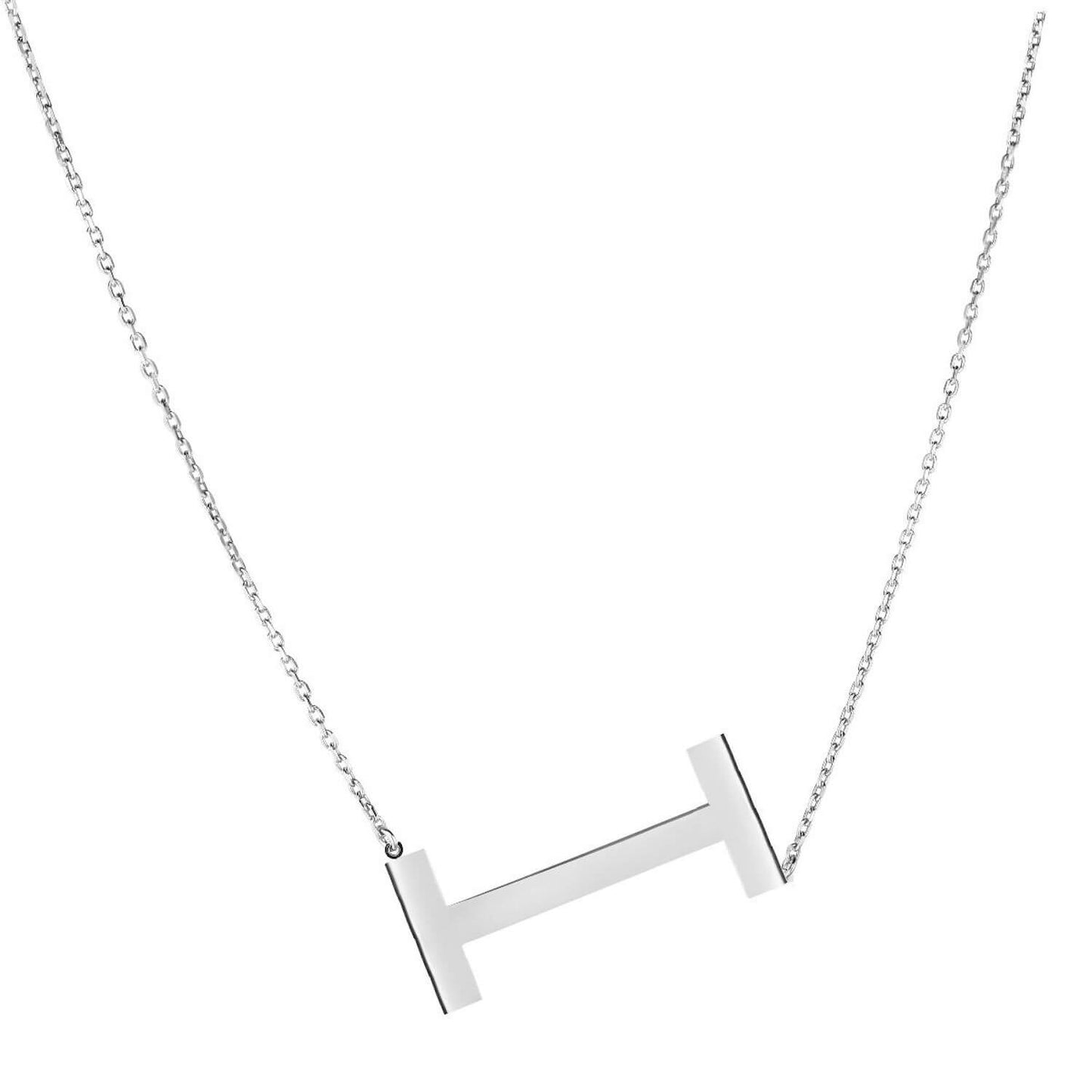 Sterling Silver Sideways Initials Letter Pendant Necklace 16"-18" Adj. 1.5"
