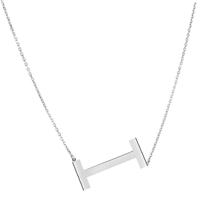 Sterling Silver Sideways Initials Letter Pendant Necklace 16"-18" Adj. 1.5"