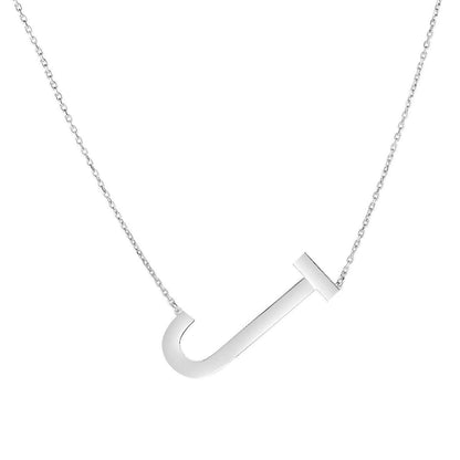 Sterling Silver Sideways Initials Letter Pendant Necklace 16"-18" Adj. 1.5"