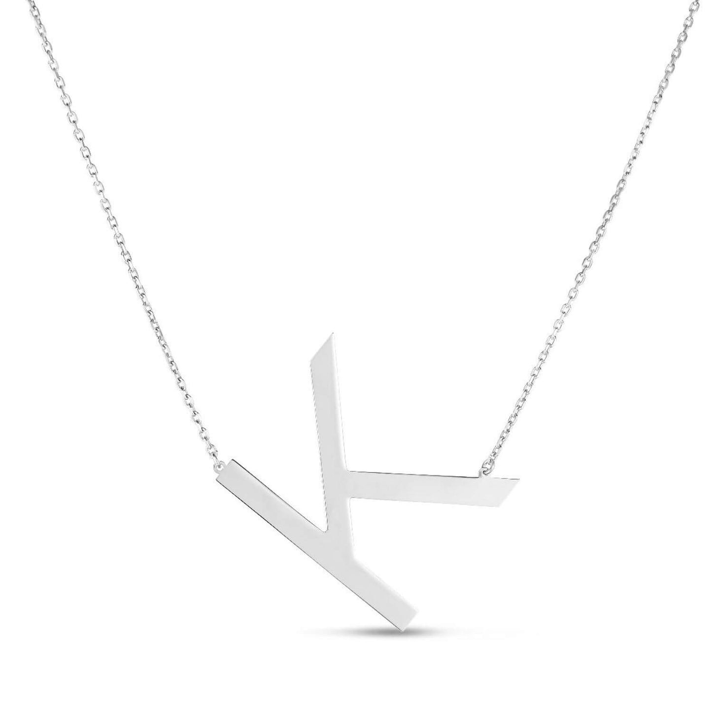 Sterling Silver Sideways Initials Letter Pendant Necklace 16"-18" Adj. 1.5"