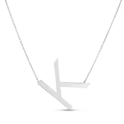 Sterling Silver Sideways Initials Letter Pendant Necklace 16"-18" Adj. 1.5"