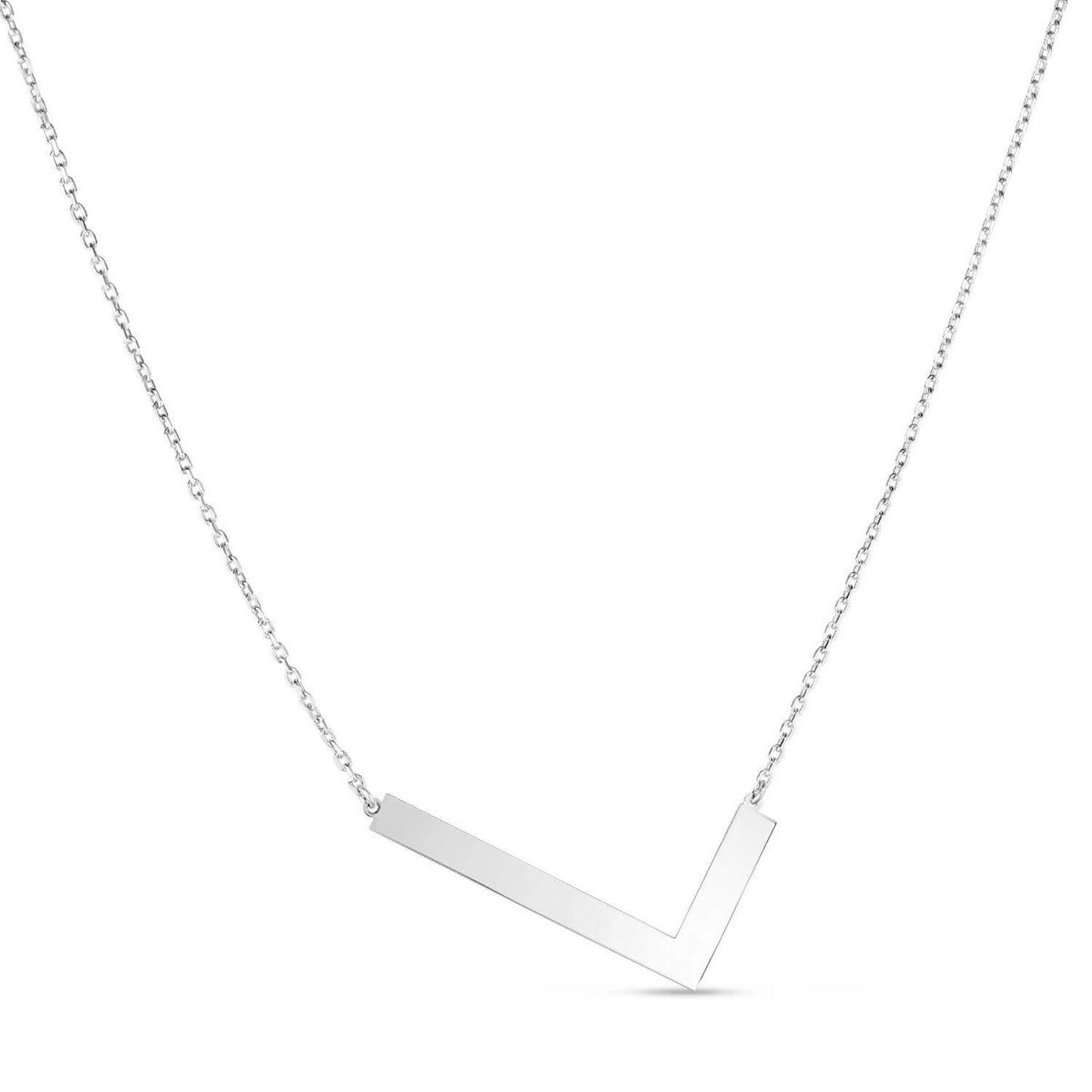 Sterling Silver Sideways Initials Letter Pendant Necklace 16"-18" Adj. 1.5"