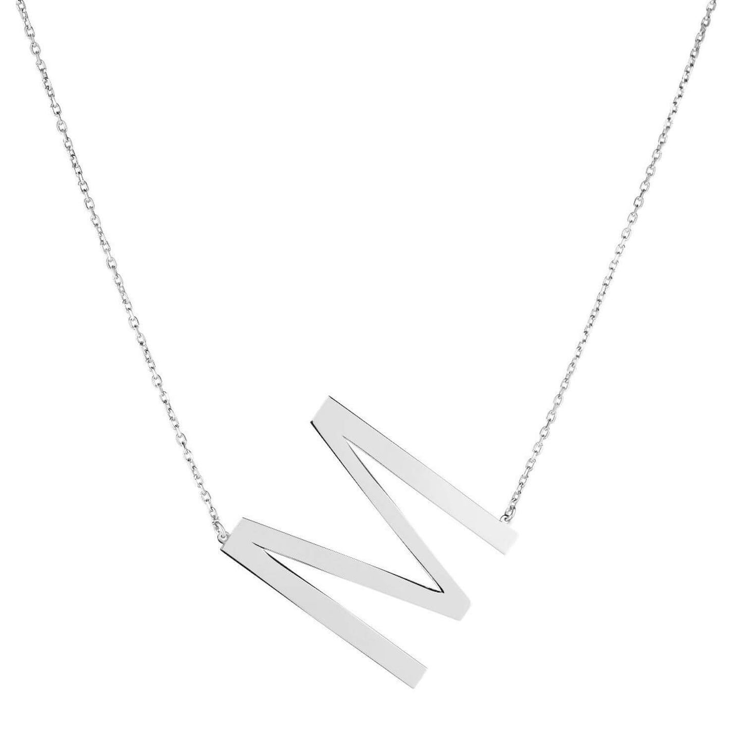 Sterling Silver Sideways Initials Letter Pendant Necklace 16"-18" Adj. 1.5"