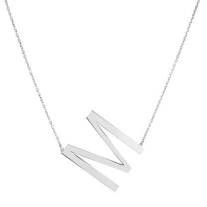 Sterling Silver Sideways Initials Letter Pendant Necklace 16"-18" Adj. 1.5"