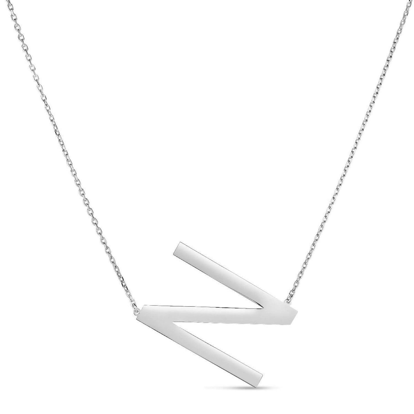 Sterling Silver Sideways Initials Letter Pendant Necklace 16"-18" Adj. 1.5"