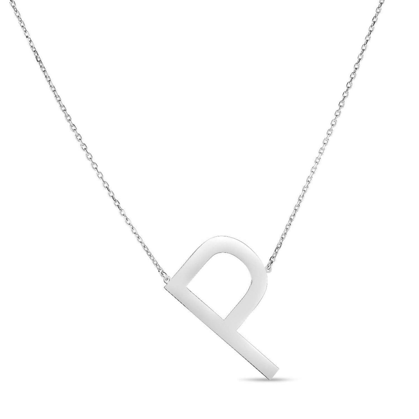 Sterling Silver Sideways Initials Letter Pendant Necklace 16"-18" Adj. 1.5"