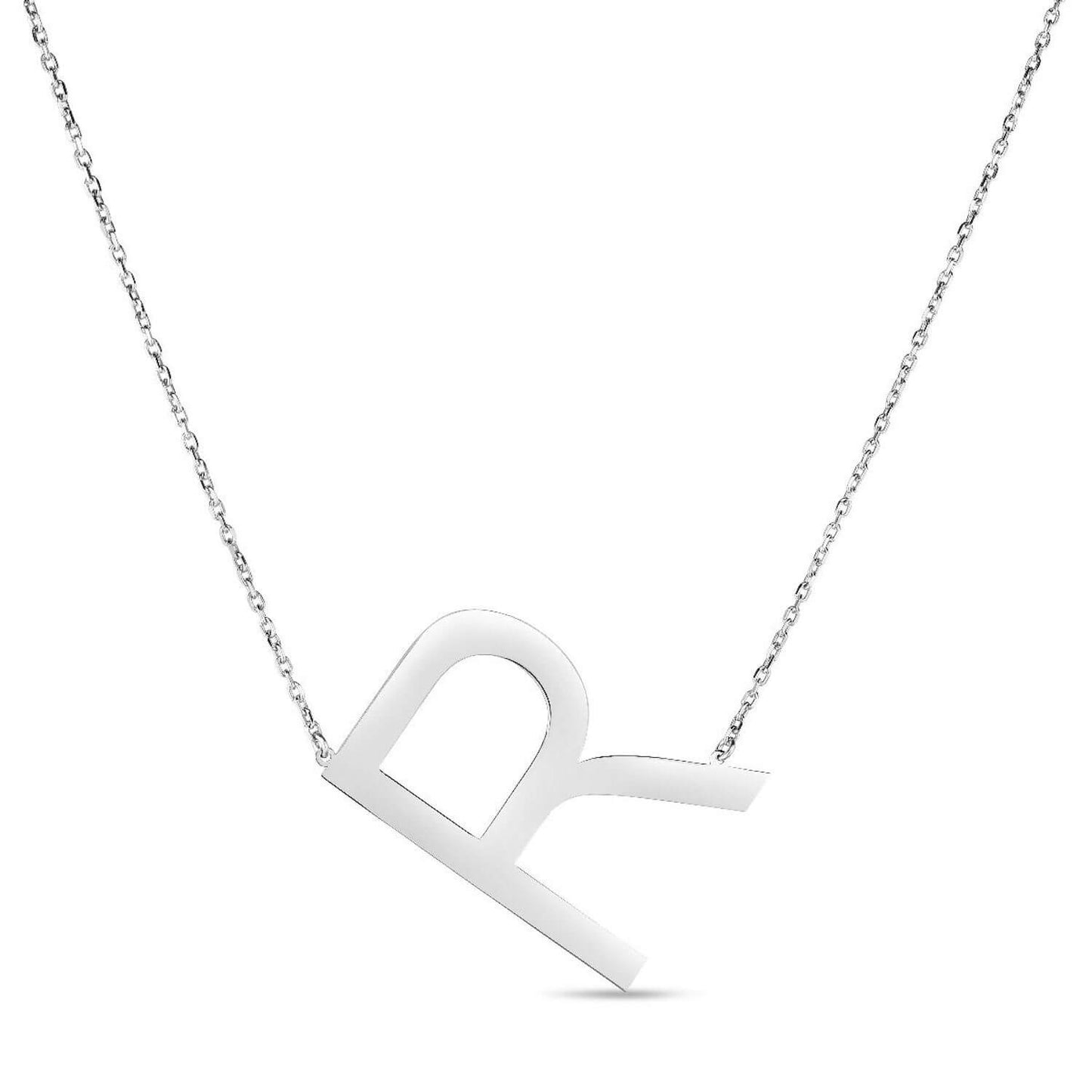 Sterling Silver Sideways Initials Letter Pendant Necklace 16"-18" Adj. 1.5"