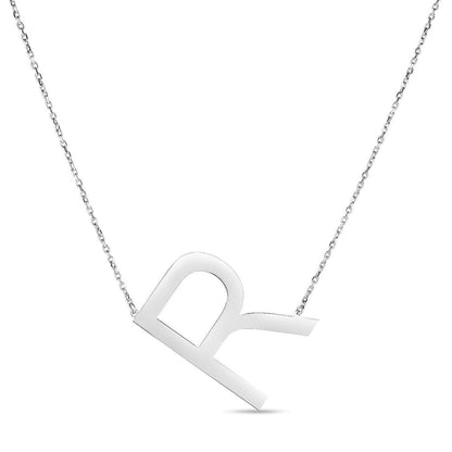 Sterling Silver Sideways Initials Letter Pendant Necklace 16"-18" Adj. 1.5"