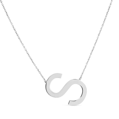 Sterling Silver Sideways Initials Letter Pendant Necklace 16"-18" Adj. 1.5"