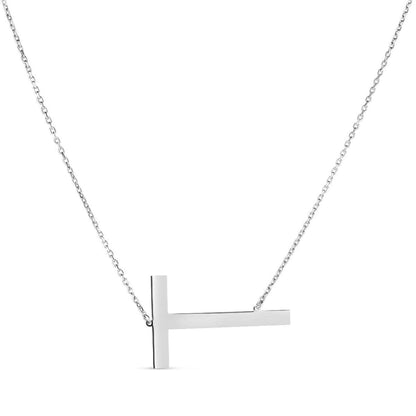 Sterling Silver Sideways Initials Letter Pendant Necklace 16"-18" Adj. 1.5"