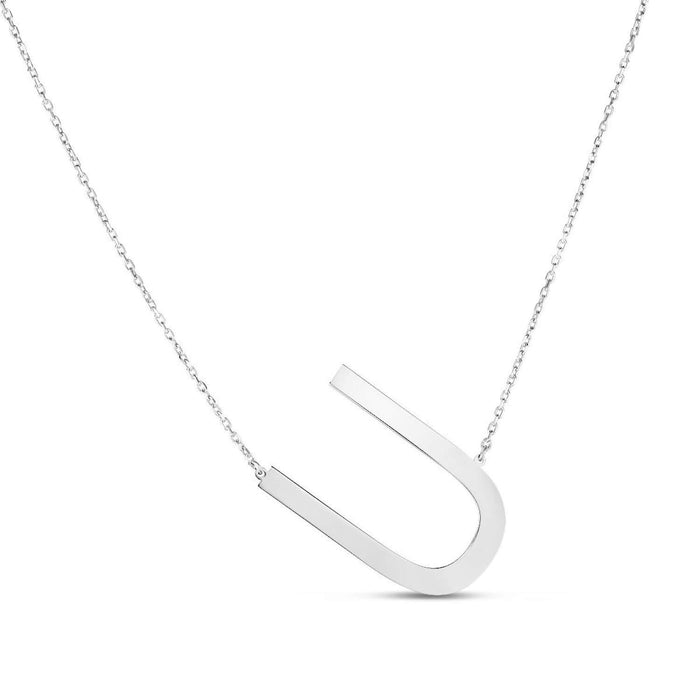 Sterling Silver Sideways Initial Letter Adjustable (Solid Links) 16" - 18" Necklace - WJD Exclusives