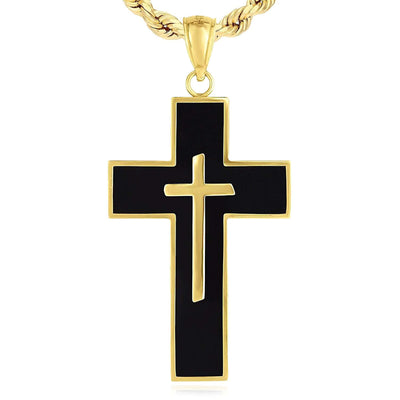 14K Gold Black Cross Pendant 1.6" - WJD Exclusives