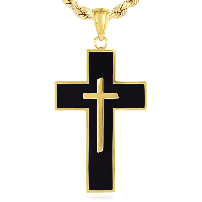 14K Gold Black Cross Pendant 1.6" - WJD Exclusives