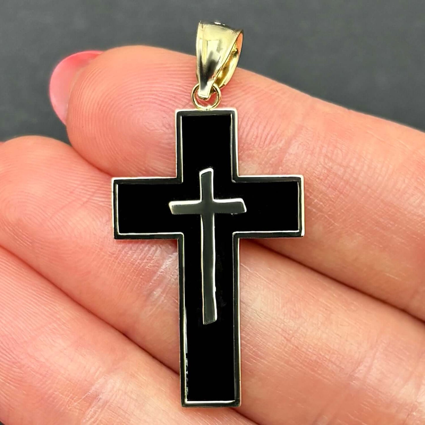 14K Gold Black Cross Pendant 1.6"