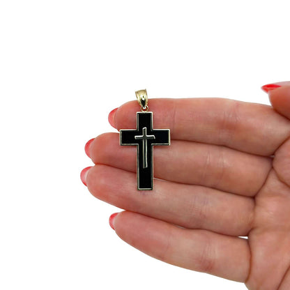 14K Gold Black Cross Pendant 1.6"
